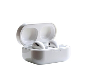  Front View of Wireless Earbuds in Open Charging Case on Windowsill, Transparent PNG