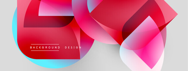 Obraz premium Abstract geometric shapes overlap. Red, pink, blue gradients create dynamic visual effect. Modern design suitable for backgrounds.