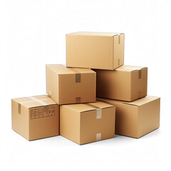 A stack of cardboard boxes isolated on a transparent background