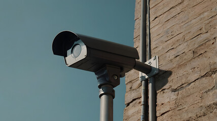Surveillance security cameras mounted on exterior wall for monitoring and safety protection
