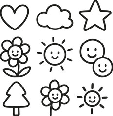 Simple Hand Drawn Nature and Happy Symbols Collection