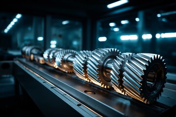 Industrial Gear Manufacturing Process Factory Close-Up Shot High-Tech Environment Focus on Machinery