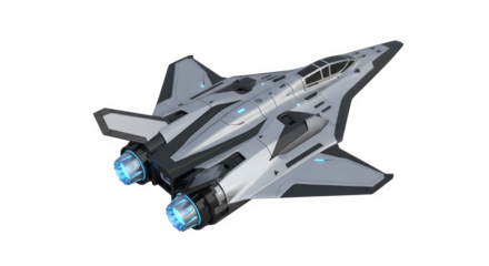 Spaceship fighter jet futuristic concept art vehicle design science fiction render isolated on black background on transparent background