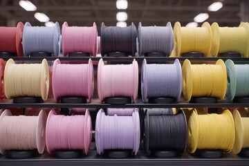 Colorful Spools of Thread Display Craft Store Product Photography Indoor Eye-Level Textile Art