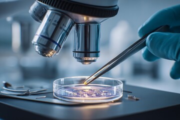 Research Experiment on Cellular Biology in Laboratory Science Microscope Close-Up