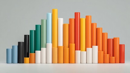 Obraz premium Colorful cylindrical bars of varying heights arranged in an ascending, then descending order