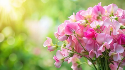 Obraz premium Delicate pink sweet pea flowers in a lush garden bouquet