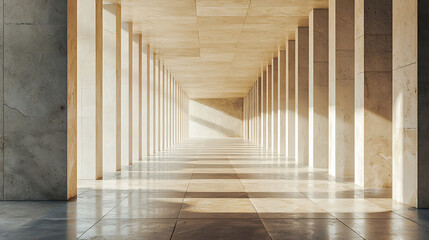 Modern Architectural Corridor With Repetitive Columns and Natural Lighting Effects