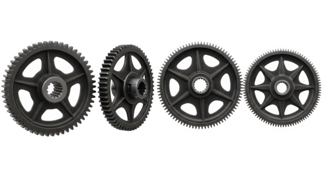 Gears industrial mechanical cogwheel cog machine engine engineering equipment automotive transmission part on transparent background