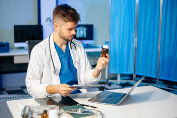 Medicine doctor touching electronic medical record on tablet. DNA. Digital healthcare and net work