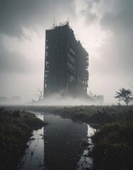 Fototapeta premium Overgrown Sci-Fi Ruins – Post-Apocalyptic Megastructures Reclaimed by Nature
