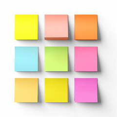 Fototapeta premium Nine sticky notes with different colors and textures on a transparent background