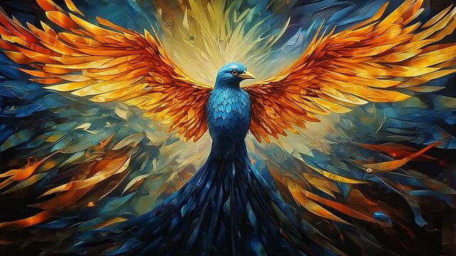 phoenix in Delfts Blauw realistis and slow,ai generative