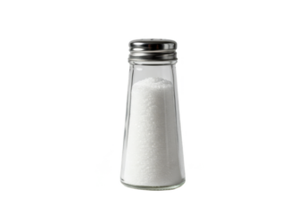 Isolated Transparent Background Glass Saltshaker Filled with White Salt