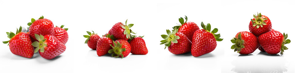 Four strawberries arranged in a pyramid formation on a transparent background