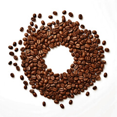 A circle of coffee beans on a transparent background