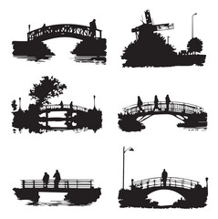 Obraz premium bridge silhouette set, Black & White silhouette set