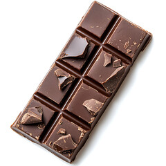 Delicious Dark Chocolate Bar with Irregular Broken Pieces Isolated on White