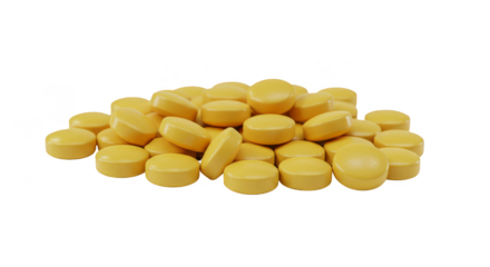 Isolated Transparent Background Heap of Yellow Pharmaceutical Pills