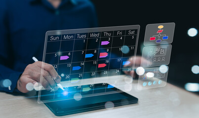 Online calendar concept, business contact, can control and manage time and events in advance, clearly define business direction and goals, strategy for contacting negotiating with business partners.