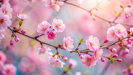 Obraz premium Soft pink petals unfold from delicate branches in early spring bloom