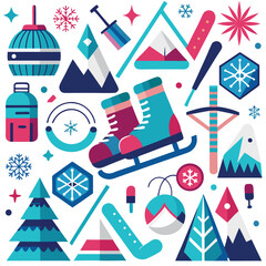 Winter Wonderland A Festive Collection of Ice Skating, Skiing, and Snowboarding Icons