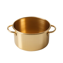 Shiny golden cooking pot with two handles isolated on transparent background