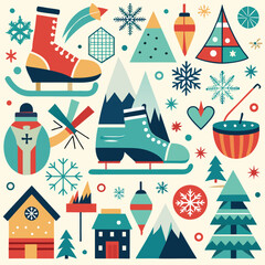 Winter Wonderland A Festive Collection of Ice Skating, Snowflakes, and Cozy Cabin Illustrations