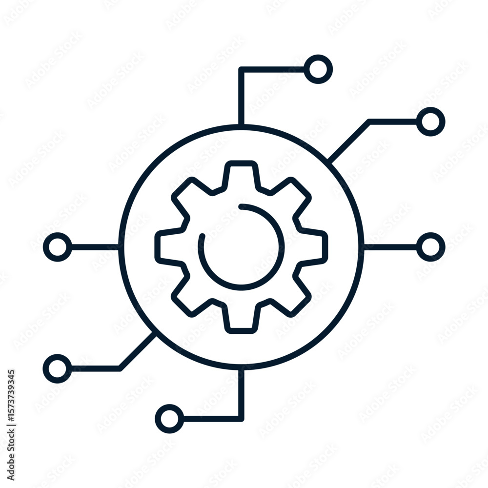 Poster concept of automated process control. vector linear icon isolated on white background.