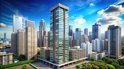 Fototapeta premium Modern Highrise Building in the City Skyline, building, concrete