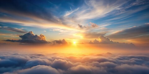 Fototapeta premium Softly glowing misty sky at sunset with grey gradient background, clouds, atmosphere, clouds, atmosphere