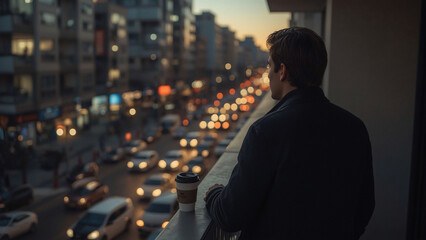 Panoramic view of people looking out at the cityscape.
