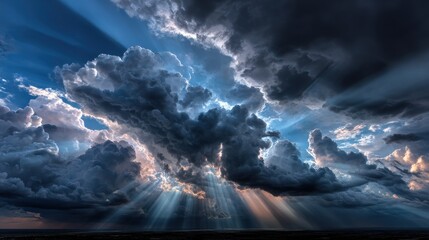 Dramatic cloudscape with sunlight rays