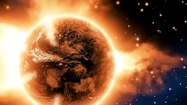 Sun solar flare with earth in space.global warming