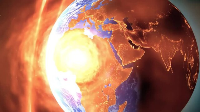 Sun solar flare with earth in space.global warming