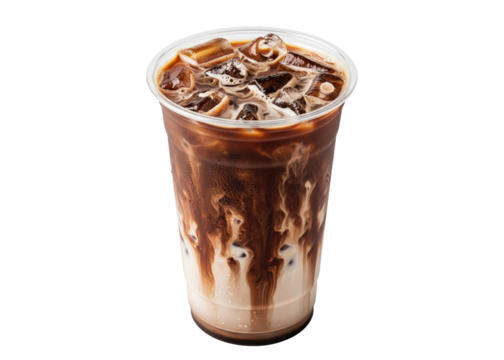 iced mocha coffee with a chocolate and milk swirl in a takeaway cup