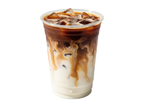 iced coffee latte with a milk swirl in a takeaway cup