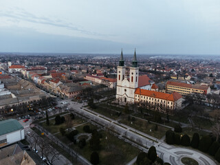 Obraz premium Drone view of Sombor town, square and architecture, Vojvodina region of Serbia, Europe