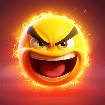 3D sticker emojy angry, white background