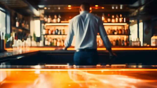 Blur shot of classic luxury counter bar drink.cocktail bartender with light bokeh and blur people..For beverage product shot