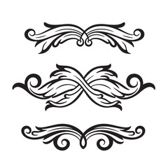 Fototapeta premium Elegant vector design featuring a set of three decorative ornamental embellishments with swirling floral patterns and a classic vintage aesthetic
