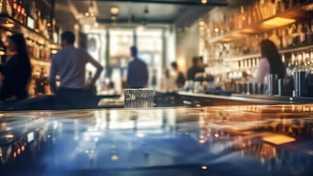 Blur shot of classic luxury counter bar drink.cocktail bartender with light bokeh and blur people..For beverage product shot