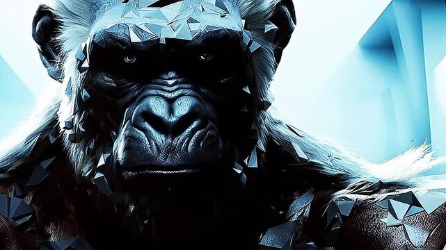 white gorilla in Delfts Blauw realistis and slow ,ai generative