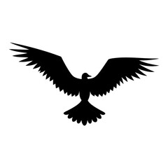 Obraz premium Silhouette of a bird with wings spread wide in flight against a white background