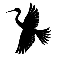 Fototapeta premium Elegant black silhouette of a crane bird in flight with wings spread wide