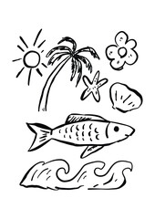 line drawing sardines fish illustration