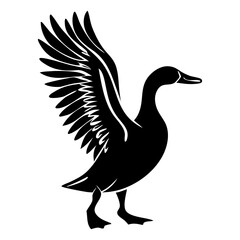 Obraz premium Stylized black silhouette of a goose spreading its wings