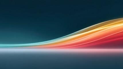 Fototapeta premium Colorful light waves flow smoothly across a blank dark canvas, showcasing clean gradients and dynamic movement in an ultra-realistic presentation