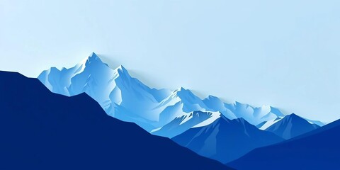 Fototapeta premium Clean lines depict a stark mountain range and simple sky in a delicate paper cut art style, cut, grey