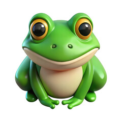 Fototapeta premium Cute cartoon green frog with big yellow eyes sitting and smiling isolated on transparent background